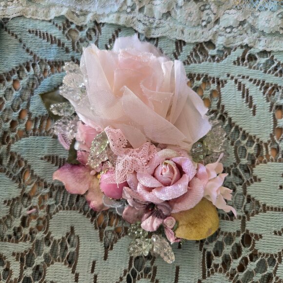 Romantic Handmade Millinery Rose Hair Clip Feminine Bridal OOAK Wedding Feminine - Picture 6 of 8